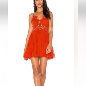 FP One Red Lace Detail Dress